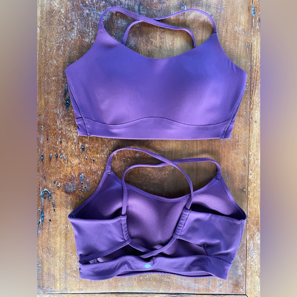 Calia Restore L sports yoga bra strappy low support plum purple burgundy